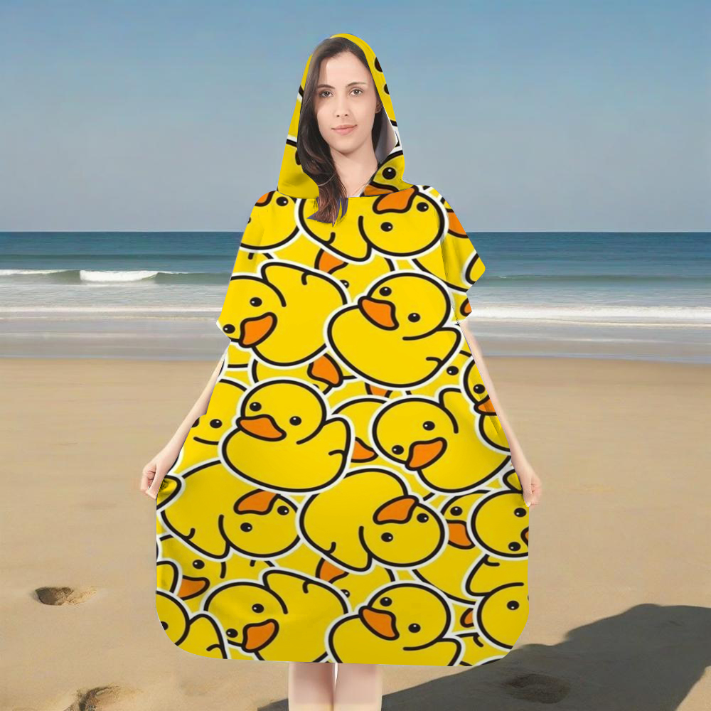 Hooded Bath Towel - Cute Yellow Rubber Duck Print Hooded